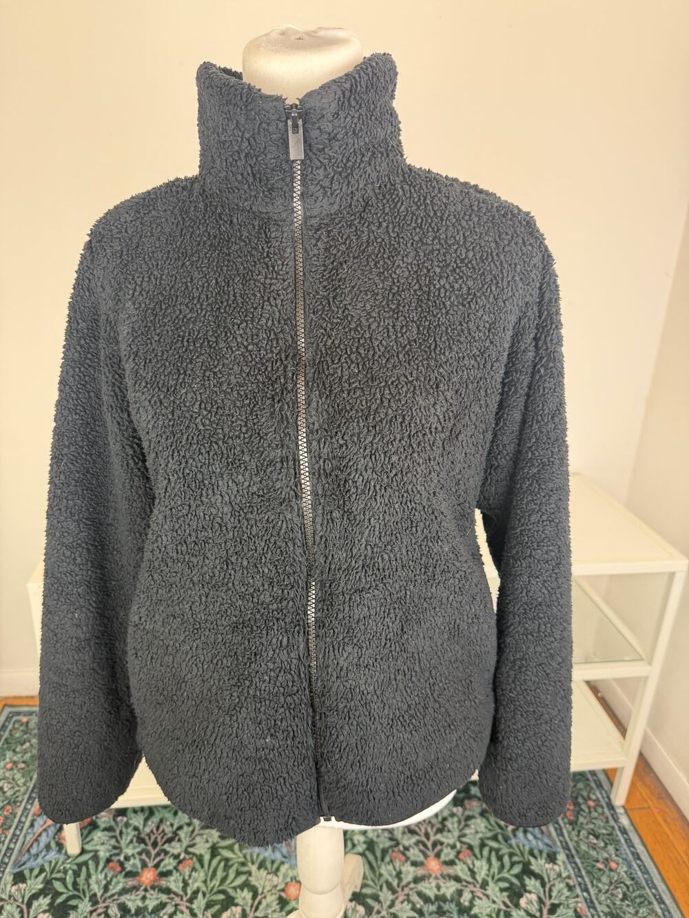 Uniqlo Womens Faux Fur Sherpa Fall Full-Zip Mock High Neck Black Jacket Medium